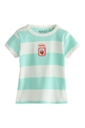 Camiseta Rayas turquesas y blancas con frasquito