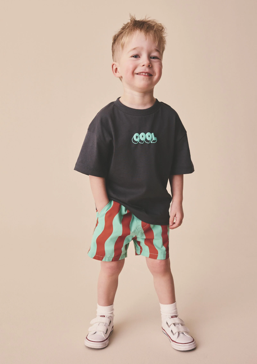 Short infantil de rayas verde menta y terracota