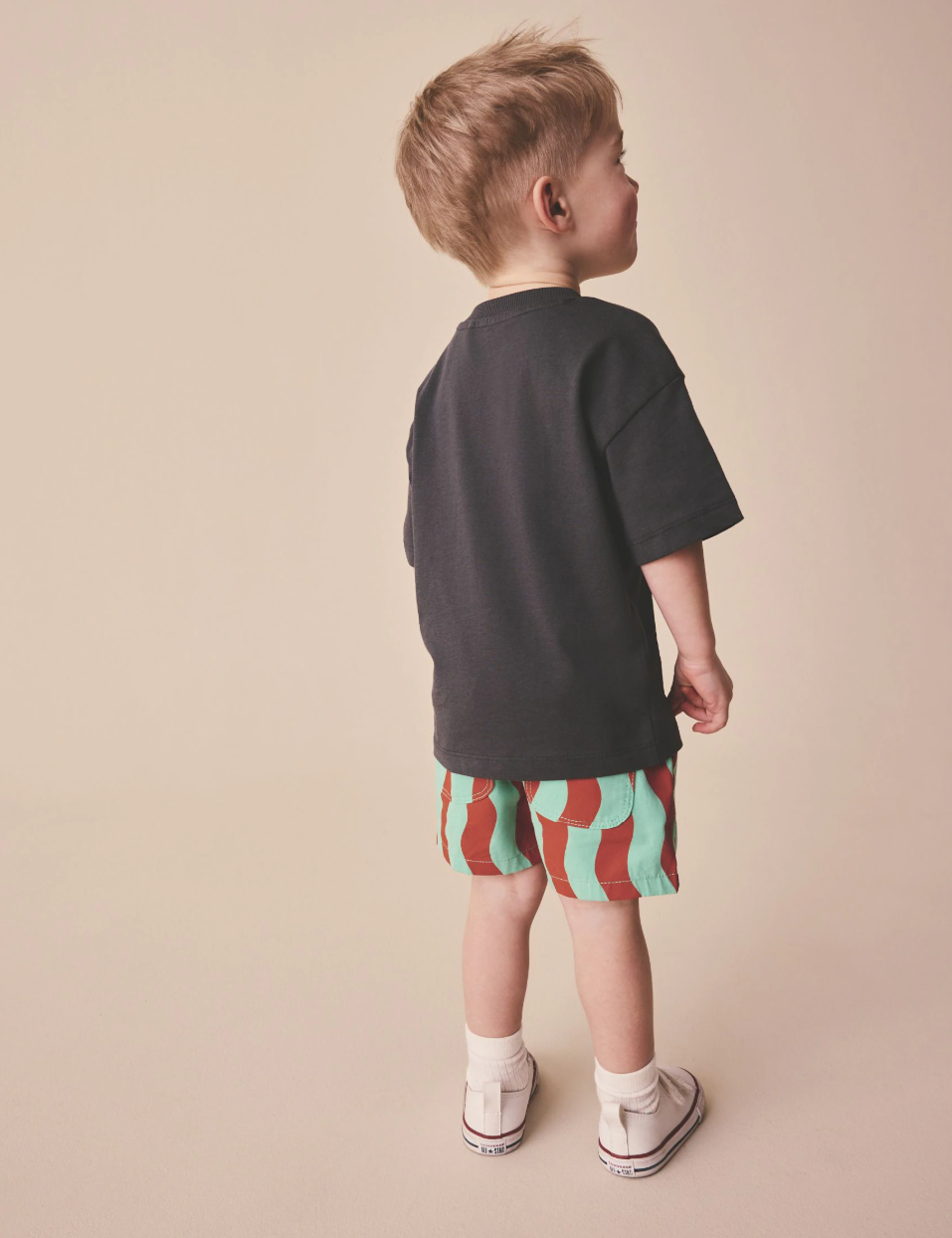 Short infantil de rayas verde menta y terracota