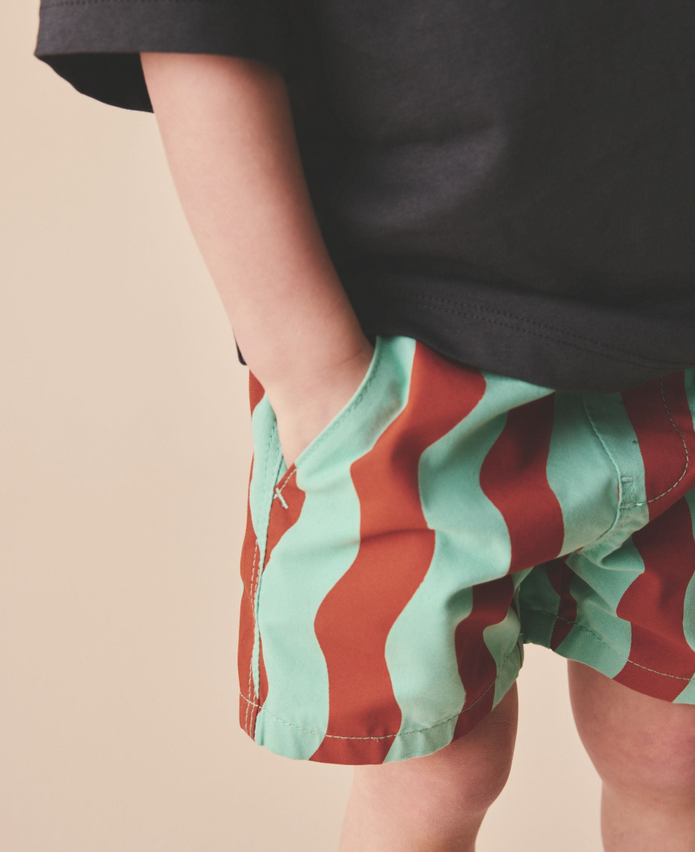 Short infantil de rayas verde menta y terracota