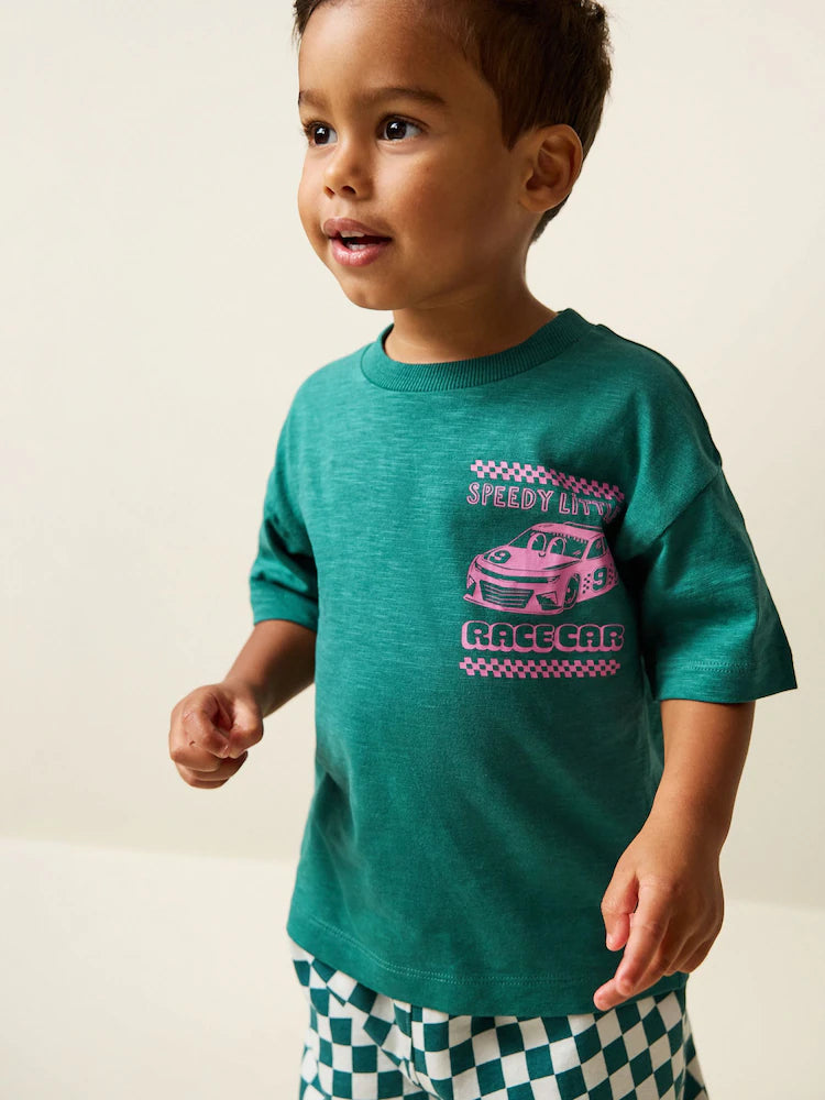 Camiseta Verde/rosada Race Car