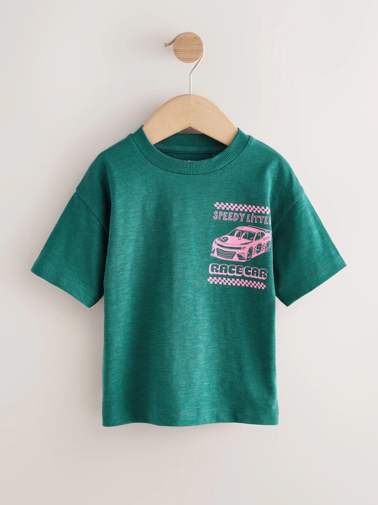 Camiseta Verde/rosada Race Car