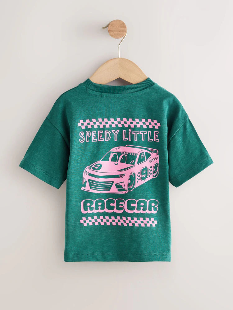 Camiseta Verde/rosada Race Car