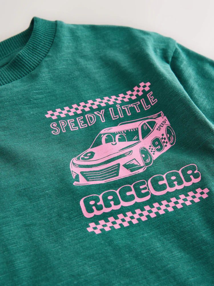 Camiseta Verde/rosada Race Car