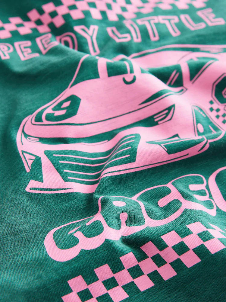 Camiseta Verde/rosada Race Car